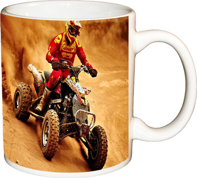 

ShopBuzz Race Motorclyle Printed Coffee Ceramic Mug(350 ml), Multicolor