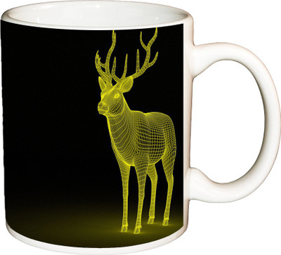 

ShopBuzz Abstract Deer Printed Coffee Ceramic Mug(350 ml), Multicolor