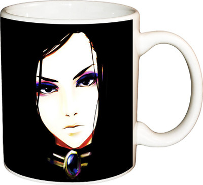 

ShopBuzz Girl Face Dark Printed Coffee Ceramic Mug(350 ml), Multicolor