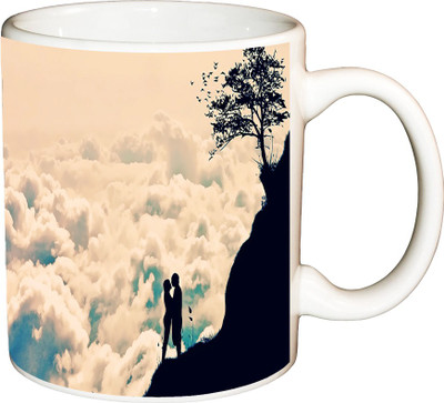 

ShopBuzz Couple At Hill Printed Coffee Ceramic Mug(350 ml), Multicolor