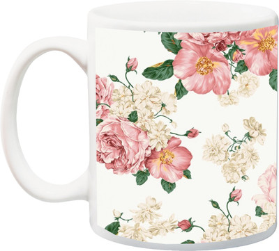 

Stylotrendz Designer Flower Print Ceramic Mug(325 ml), White