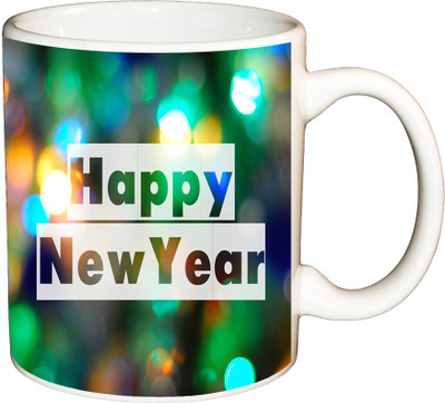 

ShopBuzz Happy New Year Printed Coffee Ceramic Mug(350 ml), Multicolor