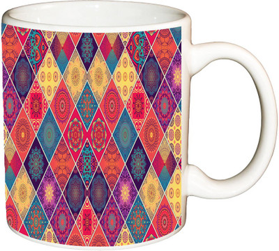 

ShopBuzz Ethnic Pattern Printed Coffee Ceramic Mug(350 ml), Multicolor