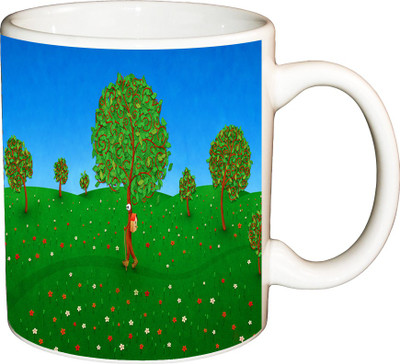 

ShopBuzz Travelling Tree Printed Coffee Ceramic Mug(350 ml), Multicolor