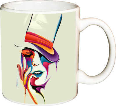 

ShopBuzz Vector Face Drawing Printed Coffee Ceramic Mug(350 ml), Multicolor