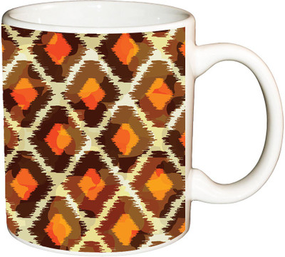 

ShopBuzz Ethnic Orange Daimond Printed Coffee Ceramic Mug(350 ml), Multicolor