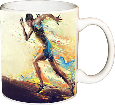 

ShopBuzz Girl Athlete Printed Coffee Ceramic Mug(350 ml), Multicolor