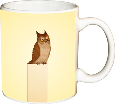 

ShopBuzz Vector Sitting Owl Printed Coffee Ceramic Mug(350 ml), Multicolor
