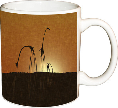 

ShopBuzz Zirraf Printed Coffee Ceramic Mug(350 ml), Multicolor