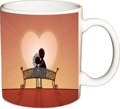 

ShopBuzz Couple Sitting Bench Printed Coffee Ceramic Mug(350 ml), Multicolor