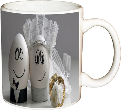 

ShopBuzz Egg Wedding Printed Coffee Ceramic Mug(350 ml), Multicolor