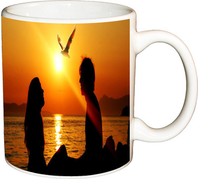 

ShopBuzz Couple Love Sunset Printed Coffee Ceramic Mug(350 ml), Multicolor