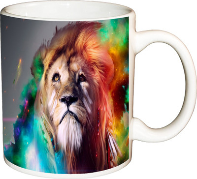 

ShopBuzz Abstract Lion Big Cat Printed Coffee Ceramic Mug(350 ml), Multicolor