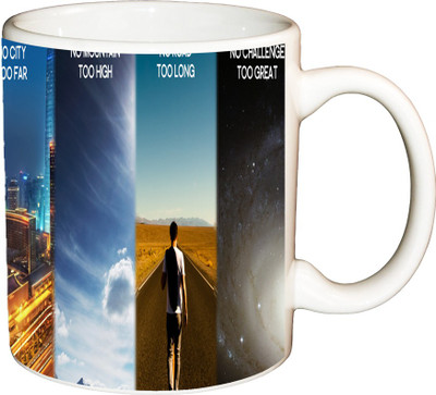 

ShopBuzz No City Too Far Printed Coffee Ceramic Mug(350 ml), Multicolor