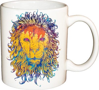 

ShopBuzz Vector Lion Printed Coffee Ceramic Mug(350 ml), Multicolor