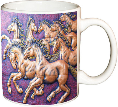 

ShopBuzz Running Embossed Horse Printed Coffee Ceramic Mug(350 ml), Multicolor