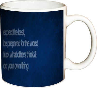 

ShopBuzz Expect The Best Printed Coffee Ceramic Mug(350 ml), Multicolor