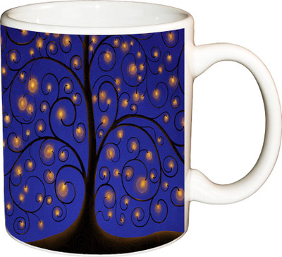 

ShopBuzz Tree Light Gold Printed Coffee Ceramic Mug(350 ml), Multicolor