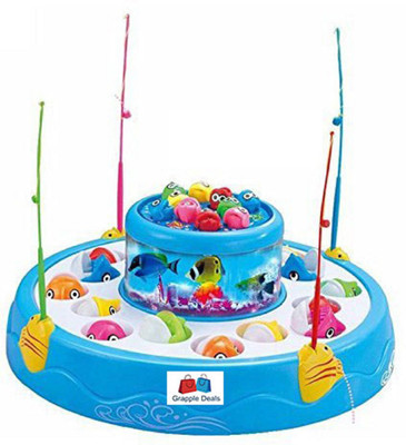 

GRAPPLE DEALS Double Layer Rotating Pond And Fishing Catching Toy With Musical and Colourful Lights For Kids.(Blue)