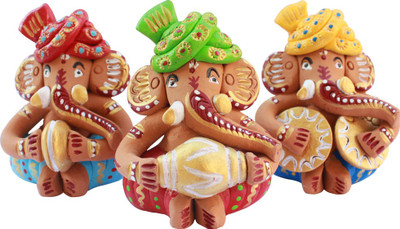 

KALAKSHI SET OF 3 GANESHA KALA-GS301 Decorative Showpiece - 9 cm(Terracotta, Multicolor)