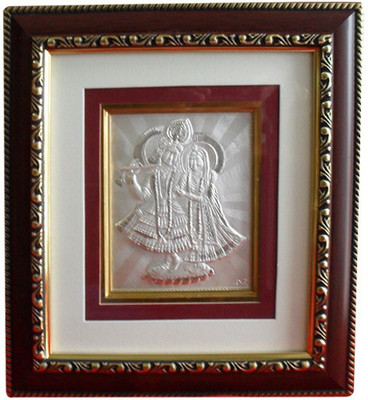 

Amman 999 Pure Silver Radha Krishna Photo Frame Decorative Showpiece - 14 cm(Silver, Brown)