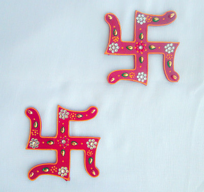 c RED SWASTIK Decorative Showpiece - 10 cm(Wooden, Red)