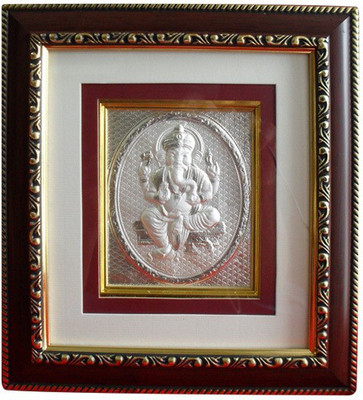 

Amman Gold & Diamond LLP 999 Pure Silver Lord Ganesh Photo Frame Decorative Showpiece - 13.97 cm(Silver, Brown)