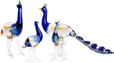 

T.c.Arts A Set of 4 Peacock Family Decorative Showpiece - 14 cm(Crystal, Multicolor)