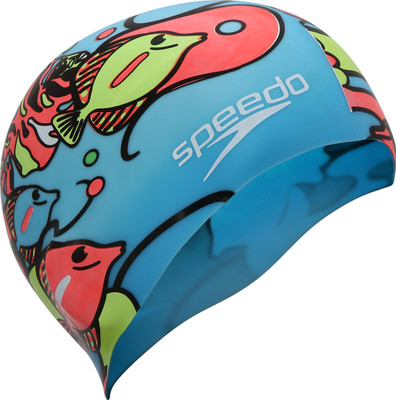 Speedo Unisex-Junior Slogan Print Swimming Cap(Blue, Pack of 1)