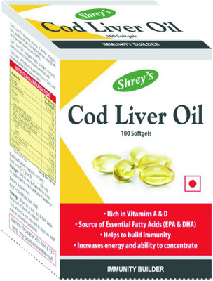 

Shrey's Cod Liver Oil, Vitamins A & D - 100 Capsules (Immunity Booster)(100 No)