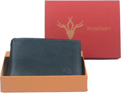 Krosshorn Men Blue Genuine Leather Wallet(9 Card Slots)