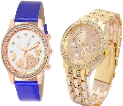 SOOMS Rhinestone Studded Analog GOLD Dial artificial chronograph WITH QUEEN OF HEARTSSOOMS SL-0068 SUPER BEAUTIFUL DIAMOND STUDDED BLUE STRAP ladies party wear Watch  - For Women   Watches  (Sooms)