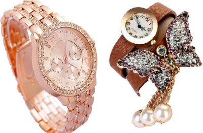 COSMIC pink bracelet beautiful butterfly pendent with Rhinestone Studded Analog rose gold dial artificial chronograph ladies party wear Watch  - For Women   Watches  (COSMIC)