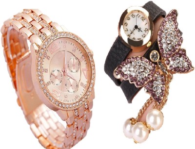 COSMIC BLACK BRACELET BEAUTIFUL BUTTERFLY PENDENT WITH Rhinestone Studded ROSE GOLD DIAL artificial chronograph Watch  - For Women   Watches  (COSMIC)