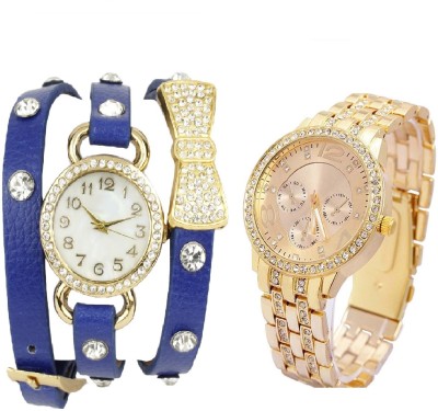 sooms beautiful blue bo -tie bracelet with Rhinestone Studded Analog gold Dial GENEVA SERIES artificial chronograph ladies party wear Watch  - For Women   Watches  (Sooms)