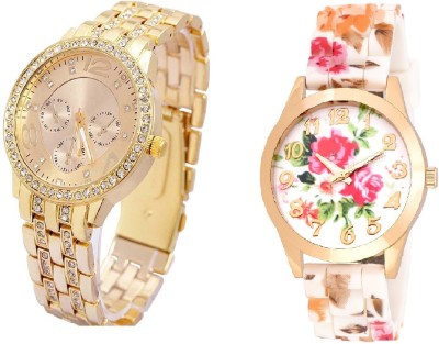 COSMIC Rhinestone Studded Analog GOLD Dial artificial chronograph with NEW GENEVA PLATINUM BIG SIZE DIAL - 32 MM DIAMETER ladies party wear Watch  - For Women   Watches  (COSMIC)