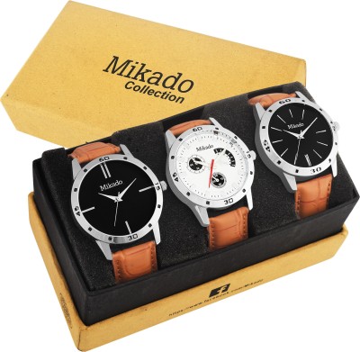 Mikado New Tan leather strap and multi color dial watches combo for men and women with 1 year warrenty Watch  - For Boys   Watches  (Mikado)