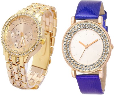 SOOMS Rhinestone Studded Analog GOLD Dial artificial chronograph WITH DIAMOND STUDDED AND GLAMOROUS DIVA BLUE STRAP LADIES PARTY WEAR Watch  - For Women   Watches  (Sooms)