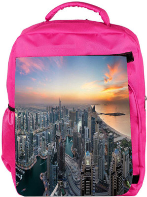 

Snoogg Eco Friendly Canvas City Filled With Buildings Designer Backpack Rucksack School Travel Unisex Casual Canvas Bag Bookbag Satchel 5 L Backpack(Pink)