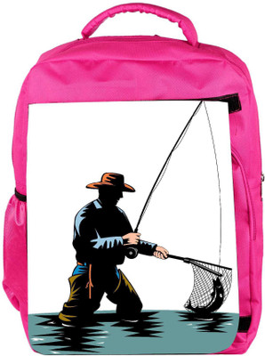 

Snoogg Eco Friendly Canvas Fly Fisherman With Rod And Reel Backpack Rucksack School Travel Unisex Casual Canvas Bag Bookbag Satchel 5 L Backpack(Pink)