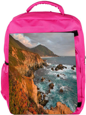 

Snoogg Eco Friendly Canvas Big Rocks In The Sea Designer Backpack Rucksack School Travel Unisex Casual Canvas Bag Bookbag Satchel 5 L Backpack(Pink)