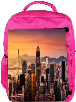 

Snoogg Eco Friendly Canvas Tall Buildings Designer Backpack Rucksack School Travel Unisex Casual Canvas Bag Bookbag Satchel 5 L Backpack(Pink)