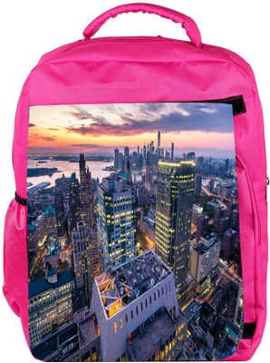 

Snoogg Eco Friendly Canvas Colorful Building Designer Backpack Rucksack School Travel Unisex Casual Canvas Bag Bookbag Satchel 5 L Backpack(Pink)