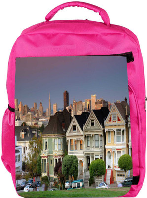 

Snoogg Eco Friendly Canvas Colorful Houses Designer Backpack Rucksack School Travel Unisex Casual Canvas Bag Bookbag Satchel 5 L Backpack(Pink)