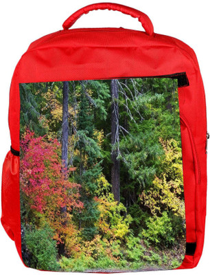 

Snoogg Eco Friendly Canvas Autumn Forest Background Backpack Rucksack School Travel Unisex Casual Canvas Bag Bookbag Satchel 5 L Laptop Backpack(Red)