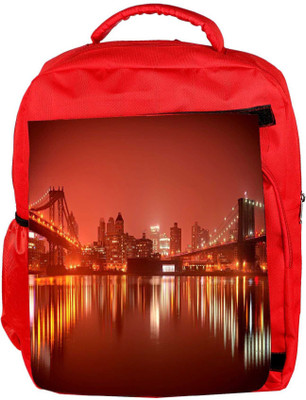 

Snoogg Eco Friendly Canvas Brooklyn Red Cityscape Designer Backpack Rucksack School Travel Unisex Casual Canvas Bag Bookbag Satchel 5 L Laptop Backpack(Red)