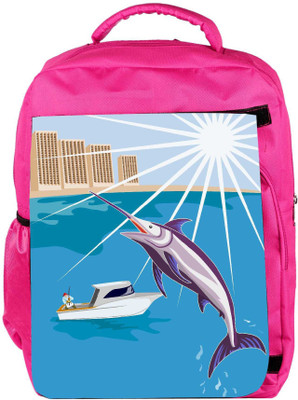 

Snoogg Eco Friendly Canvas Blue Marlin Fish Jumping Retro Backpack Rucksack School Travel Unisex Casual Canvas Bag Bookbag Satchel 5 L Backpack(Pink)