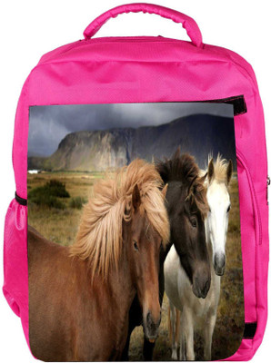 

Snoogg Eco Friendly Canvas Colorful Horses Designer Backpack Rucksack School Travel Unisex Casual Canvas Bag Bookbag Satchel 5 L Backpack(Pink)