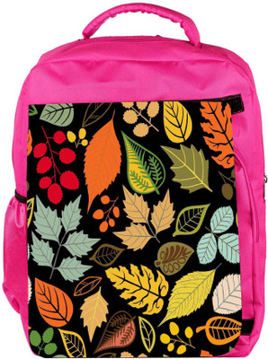 

Snoogg Eco Friendly Canvas Colorful Leaves Black Designer Backpack Rucksack School Travel Unisex Casual Canvas Bag Bookbag Satchel 5 L Backpack(Pink)