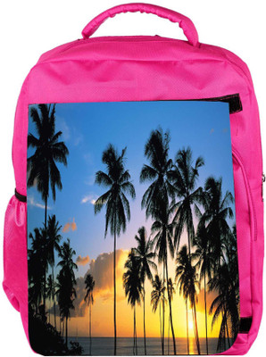 

Snoogg Eco Friendly Canvas Coconuts Trees Designer Backpack Rucksack School Travel Unisex Casual Canvas Bag Bookbag Satchel 5 L Backpack(Pink)